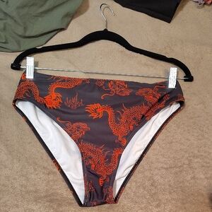 Black and Red Dragon Print Shein Swim Set
